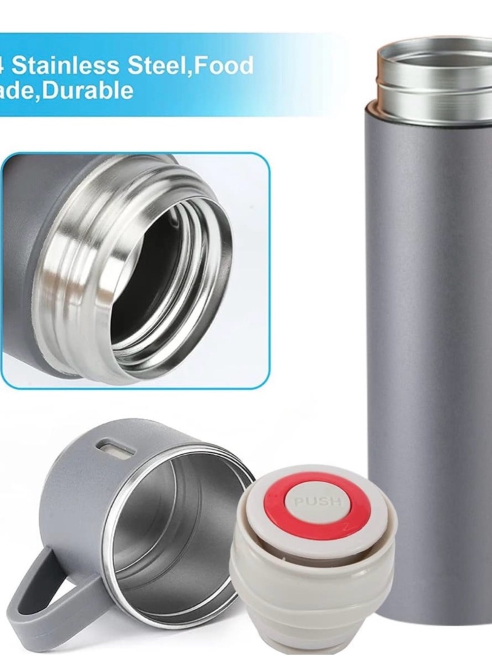 Black thermal Vacuum Flask Gift Set, Stainless Steel Steel Travel Mug, 16oz - Picture 6 of 8